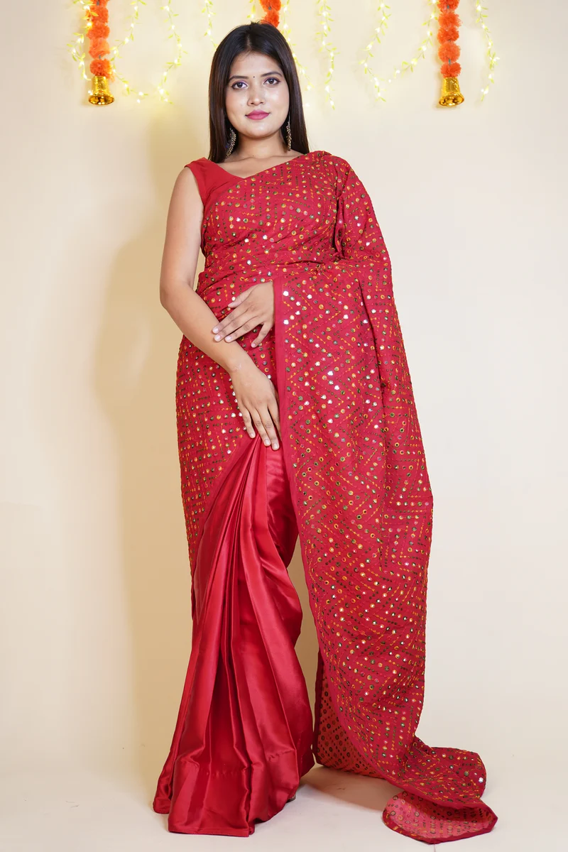 Designer Embroidered Mirror Work Saree
